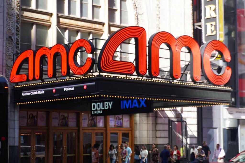 Exterior of an AMC theater in New York, representing the AMC ticket fee settlement.