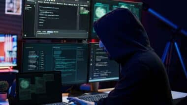 A hooded hacker using a computer, representing the Behavioral Health Group settlement.