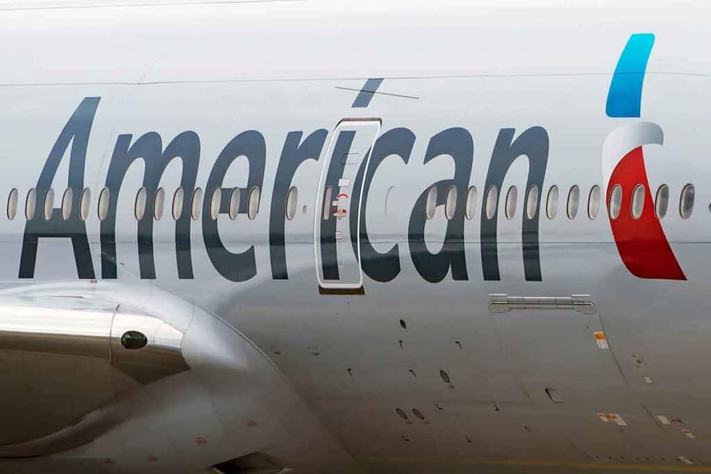 American Airlines logo on the side of a plane, representing the American Airlines fine.