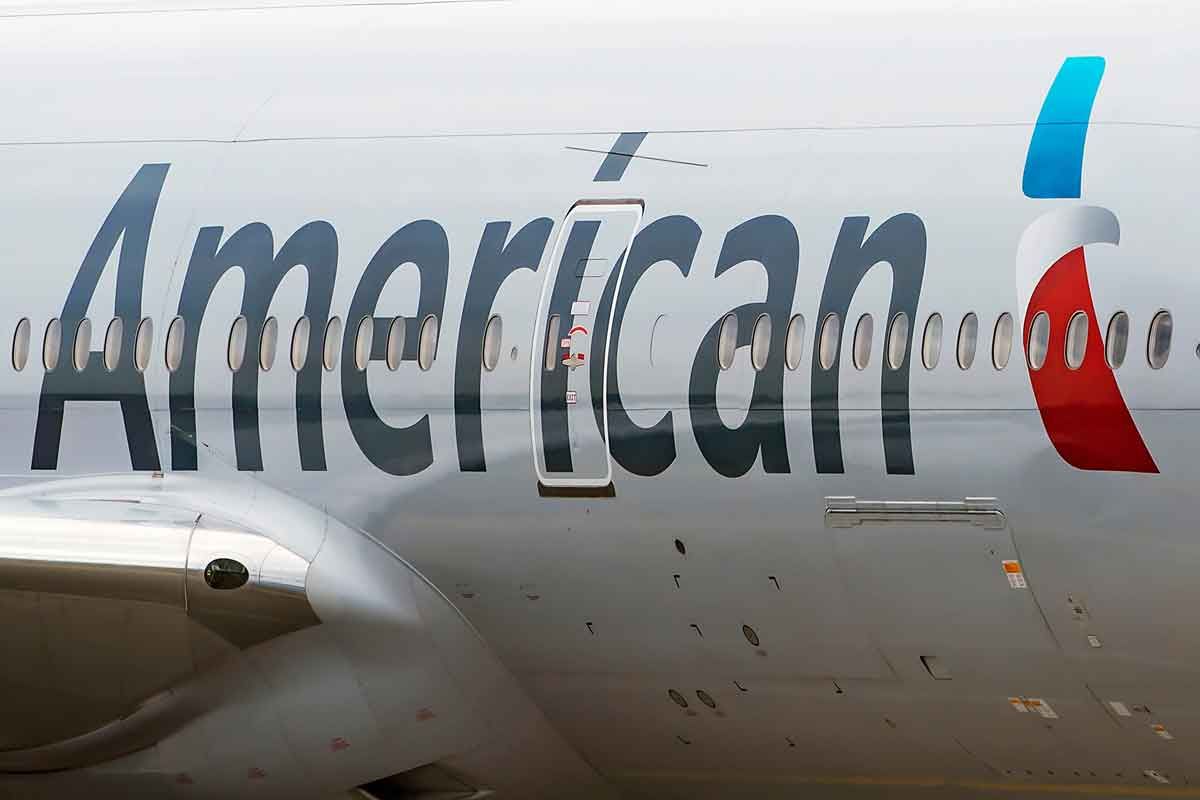 American Airlines logo on the side of a plane, representing the American Airlines fine.