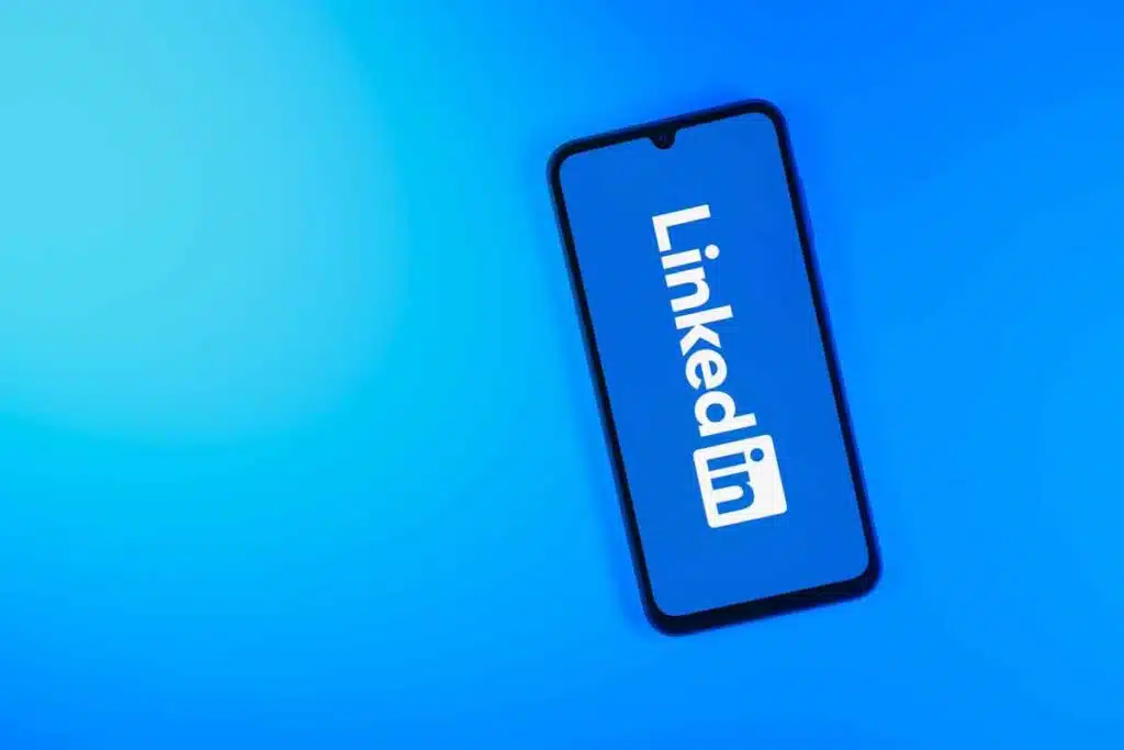 LinkedIn logo displayed on a smartphone, representing the LinkedIn advertising settlement.