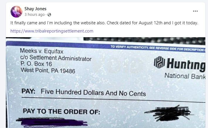 Equifax+tribal+loan+FB+8-27-24 checks in the mail