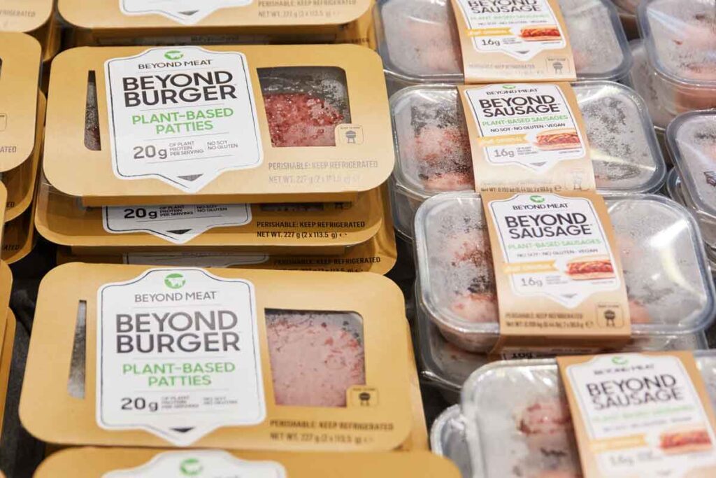 Beyond Meat products on display, representing the Beyond Meat settlement.