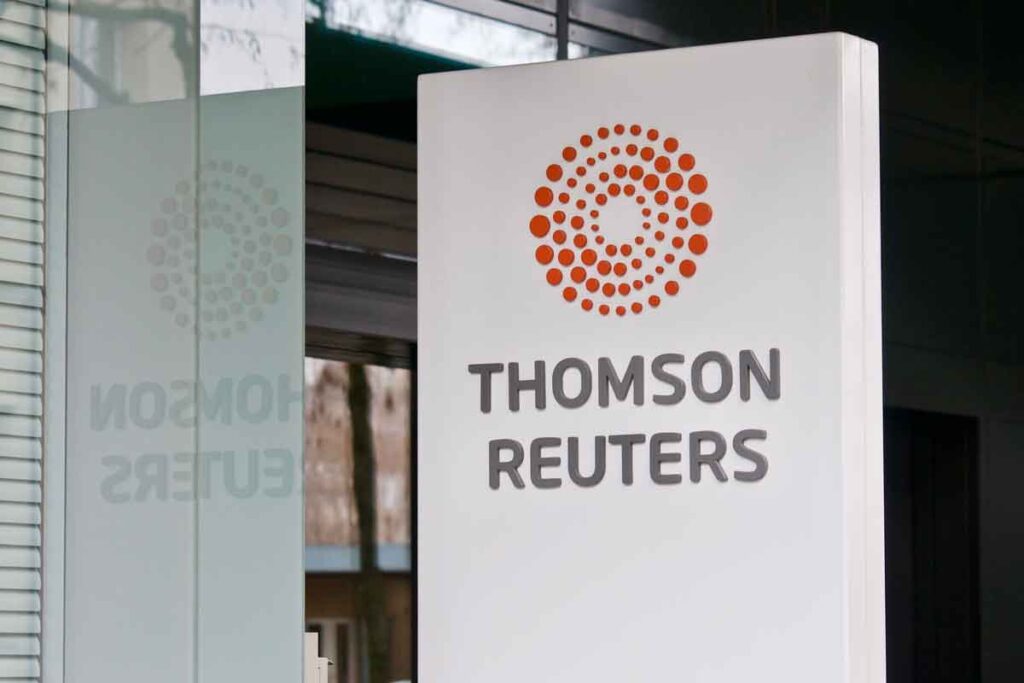 Close up of Thomas Reuters signage, representing the Clear settlement.