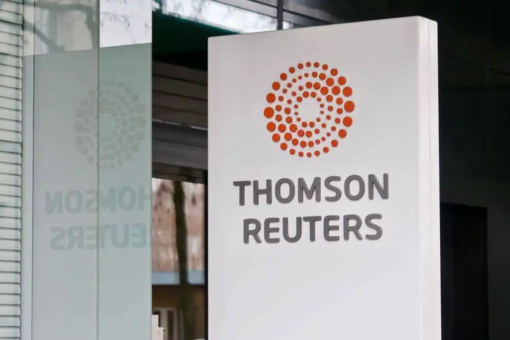 Close up of Thomas Reuters signage, representing the Clear settlement.