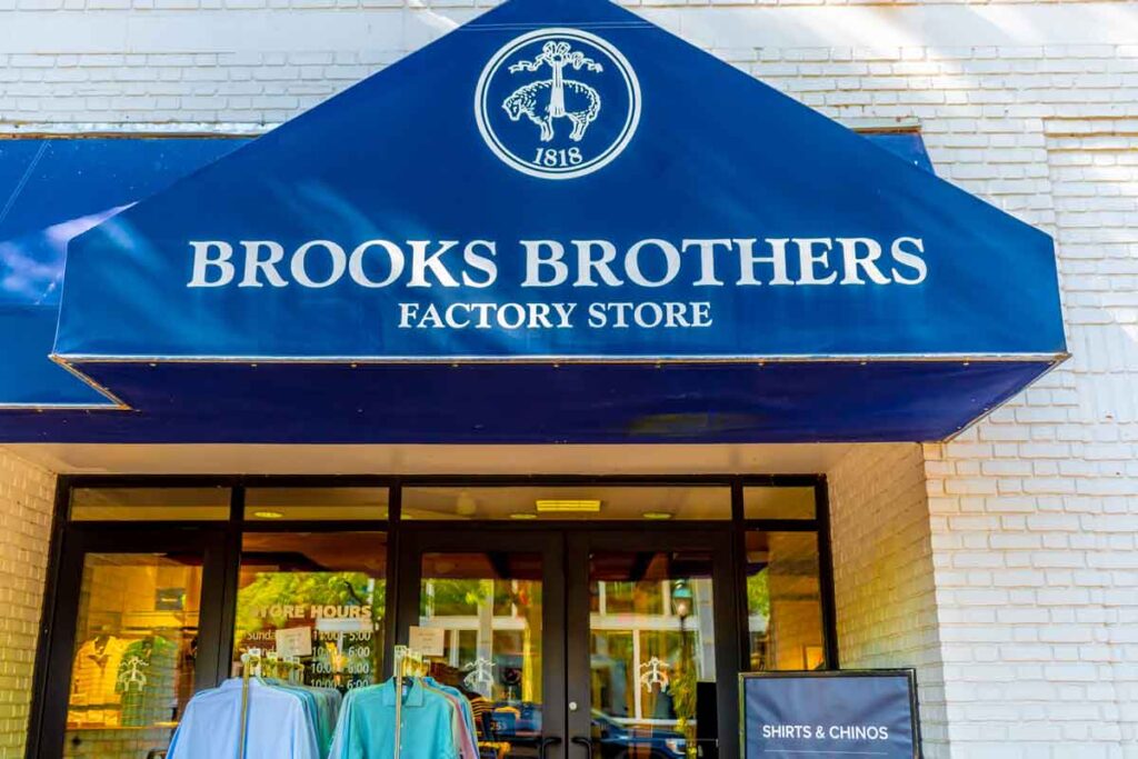Close up of Brooks Brothers signage, representing the Brooks Brothers Factory class action.