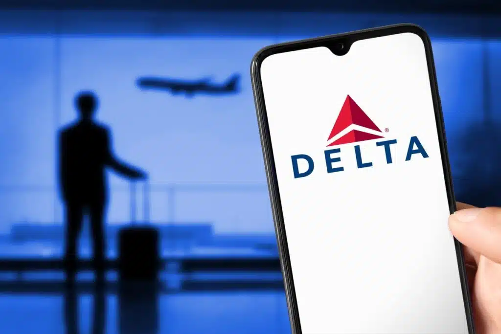 Delta Airlines logo on cell phone representing the Delta data breach.