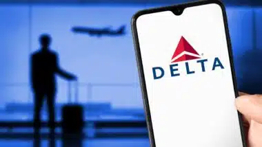 Delta Airlines logo on cell phone representing the Delta data breach.