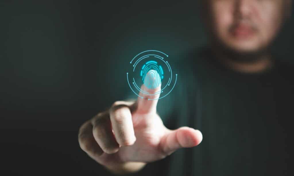 A fingerprint highlighting the outline of the print representing the eCore Solutions settlement.