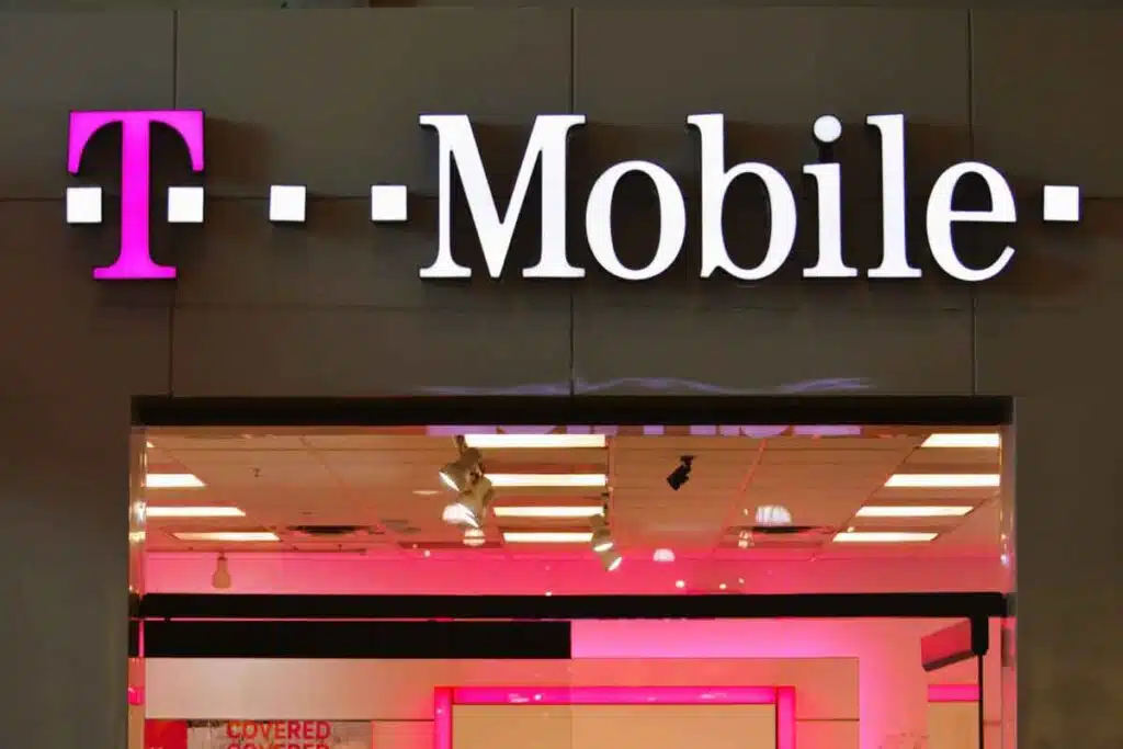 Close up of T-Mobile signage, representing the T-Mobile data breach.