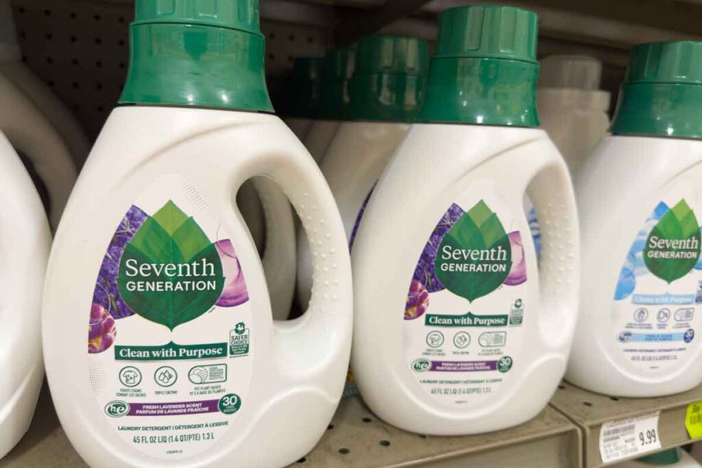 Seventh Generation laundry products on a supermarket shelf, representing the Seventh Generation class action.