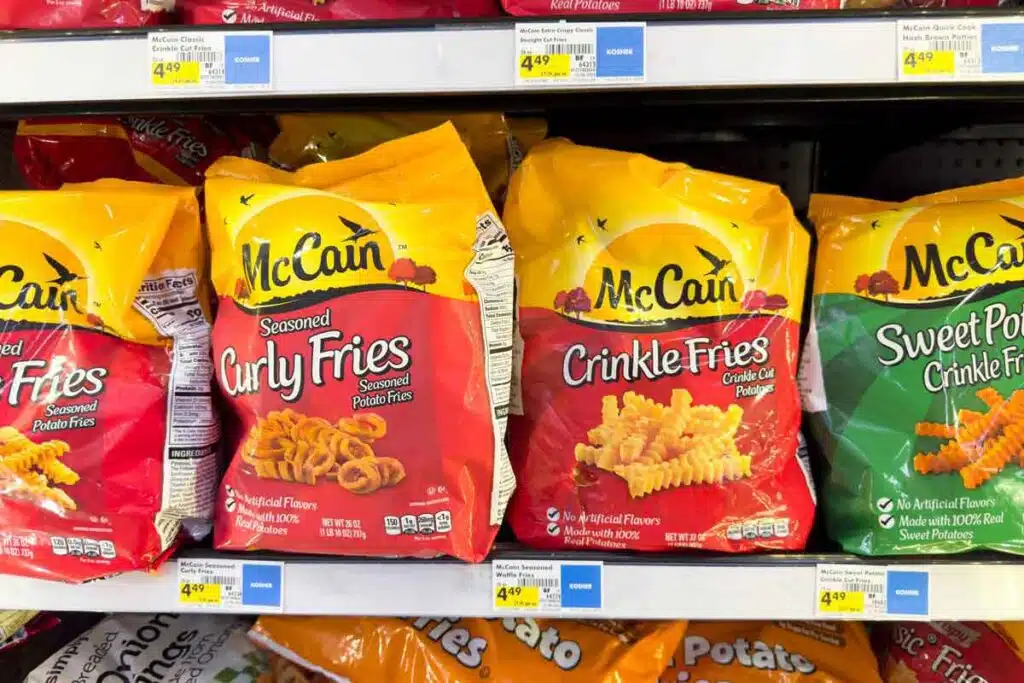McCain potato products in a supermarket freezer, representing the potato class action.