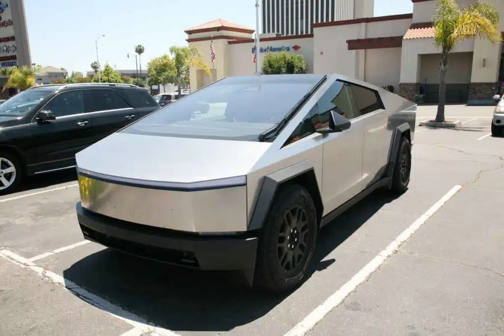 A 2024 Tesla Cybertruck in a parking lot, representing the Cybertruck recall.