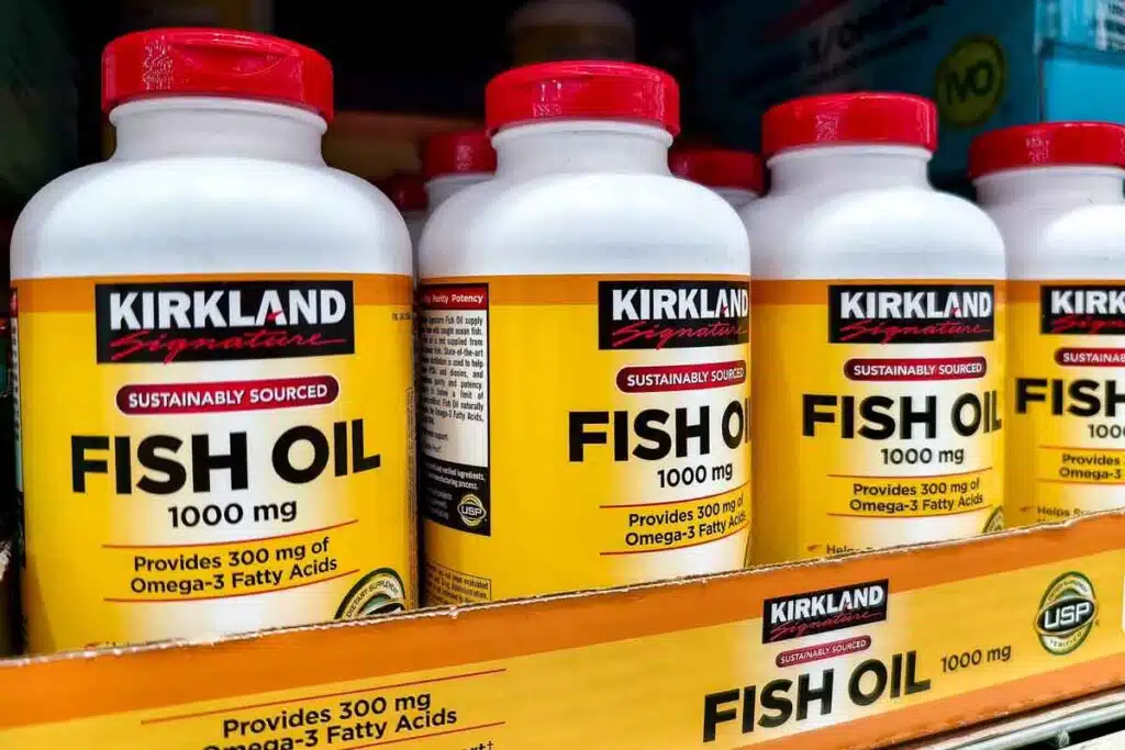 Kirkland Fish Oil products on a Costco shelf, representing the Costco class action.