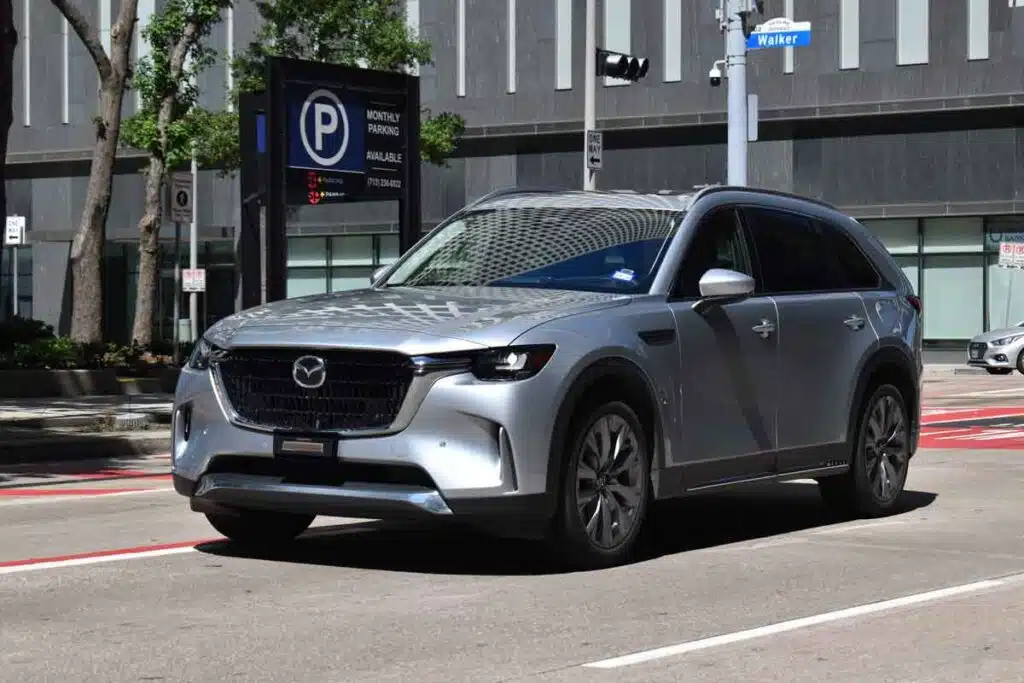 A Mazda CX-90 in a roadway, representing the Mazda recall.