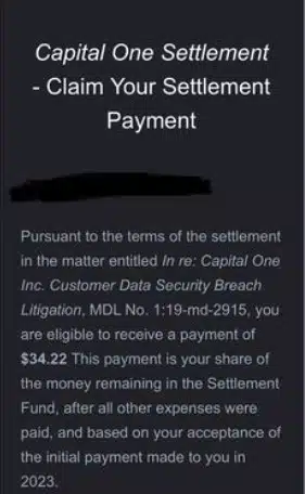 CapitalOnedatabreach2ndpaymentFB9-4-24 checks in the mail