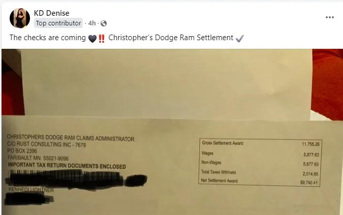 ChristopherDodgeFB9-19-24 checks in the mail