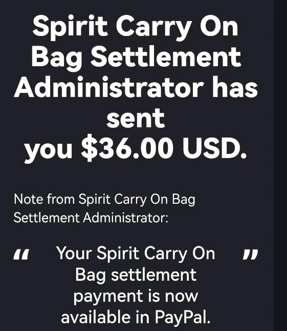 SpiritAirlinesbaggagefeeFB10-7-24 checks in the mail