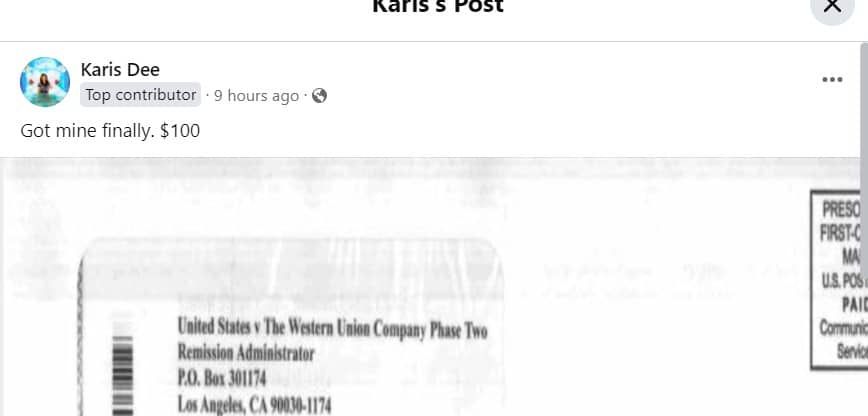 WesternUnionFTCphase2FB9-11-24 checks in the mail