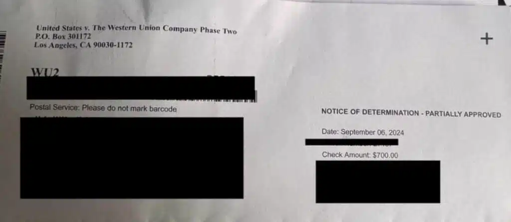 WesternUnionFTCphase2check9-11-24 checks in the mail