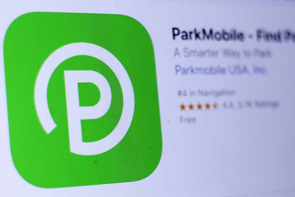 Close up of ParkMobile app download page, representing the ParkMobile settlement.
