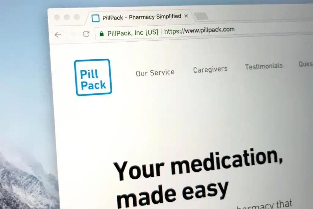 PillPack website displayed on a computer screen, representing the PIllPack settlement.