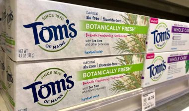 Close up of Tom's toothpaste products for sale, representing the Tom's of Maine class action.