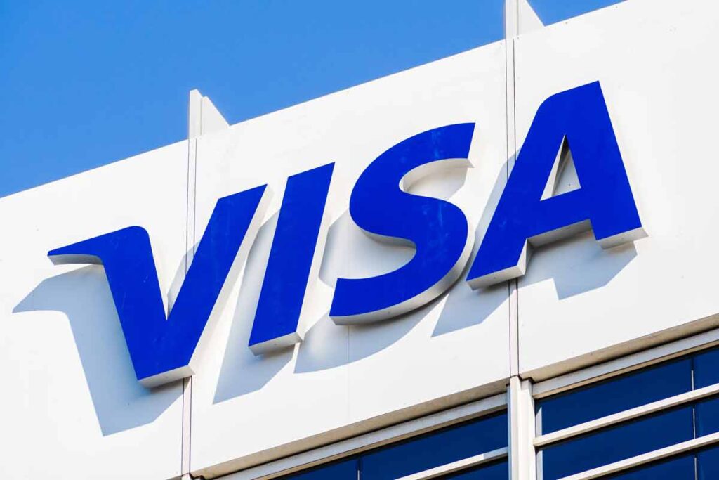 Close up of Visa signage, representing the Visa class action.