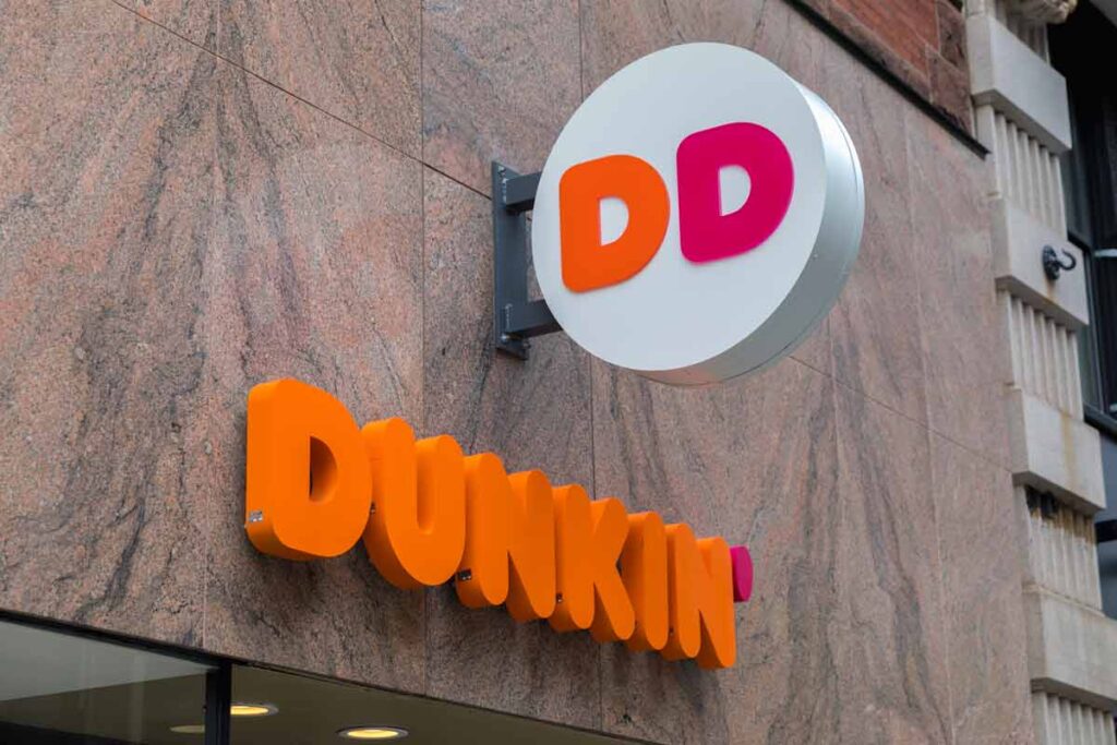 Close up of Dunkin' signage, representing the Dunkin' class action.