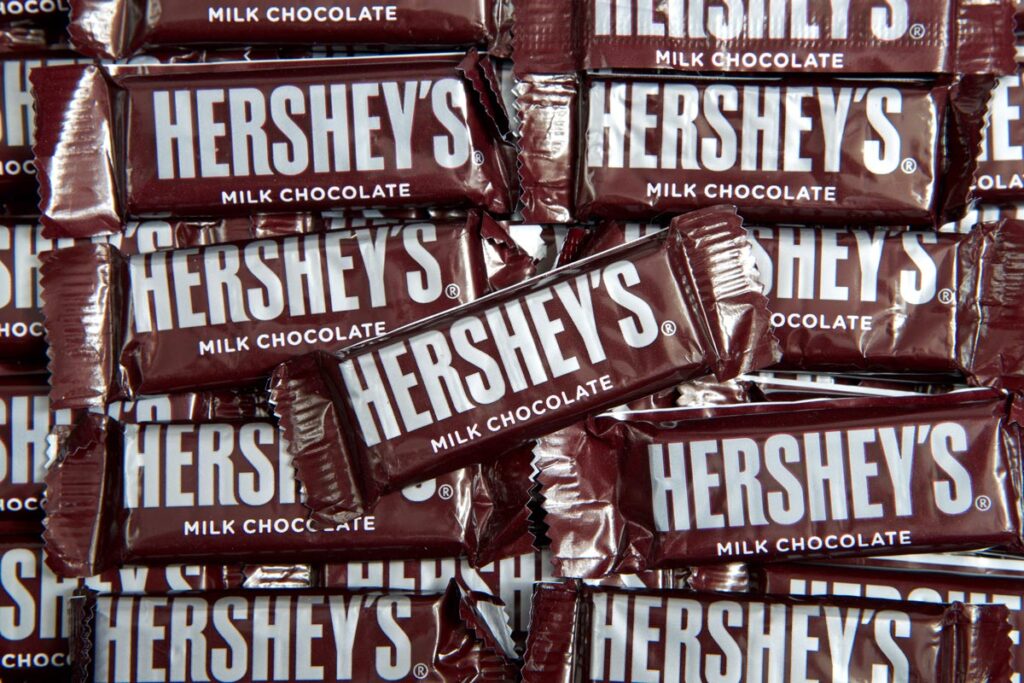 Hershey's candy bars filling the screen, representing the Hershey class action.