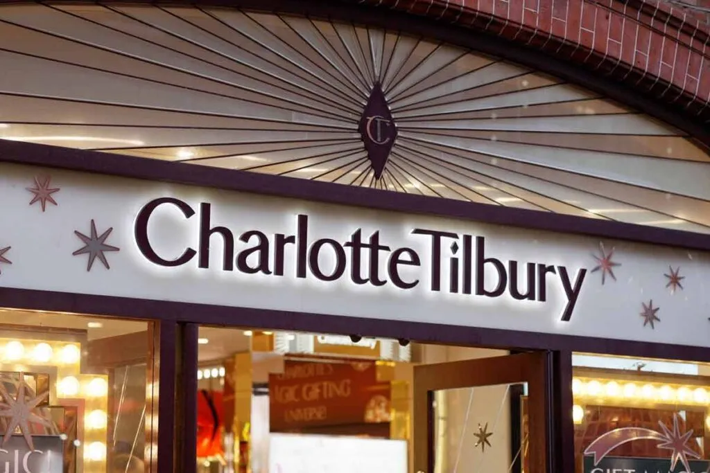 Close up of Charlotte Tilbury signage, representing the Charlotte Tilbury settlement.