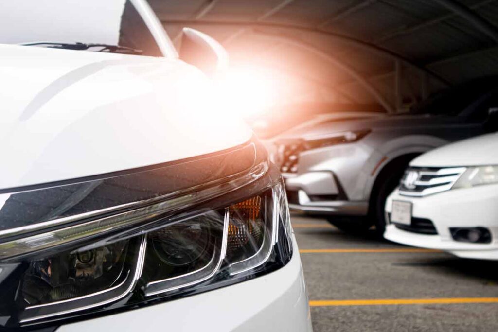 Close up of a car headlight, representing November auto recalls.