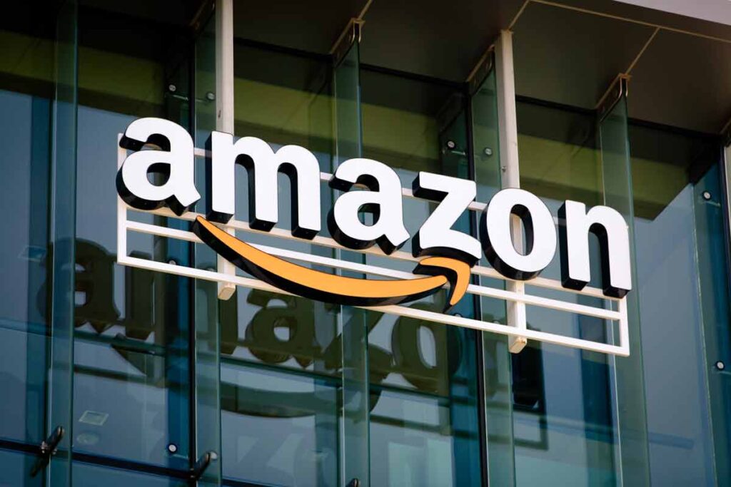 Close up of Amazon signage, representing the Amazon class action.