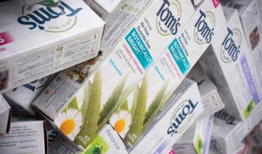 Close up of Tom's toothpaste packaging, representing bacteria in Tom's of Maine toothpaste.