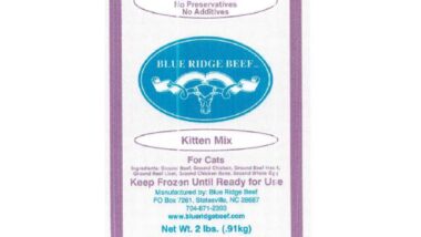 Product label of recalled kitten food, representing the Blue Ridge Beef recall.