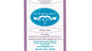 Product label of recalled kitten food, representing the Blue Ridge Beef recall.