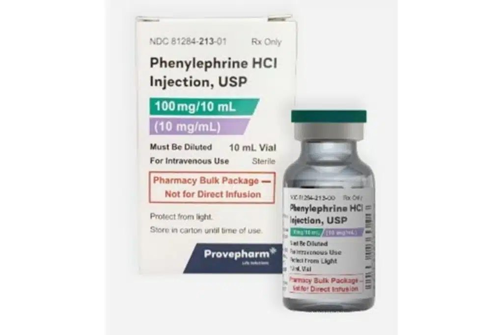 Product photo of recalled injection medication, representing the phenylephrine hydrochloride injection recall.