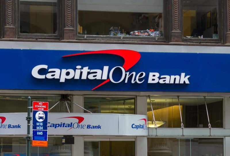 Close up of Capital One Bank signage, representing the Capital One class action.