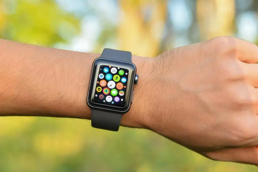 Close up of Apple Watch Series 3 on a wrist, representing the apple watch class action settlement.