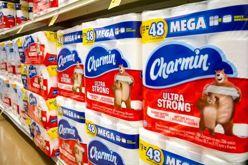 Charmin toilet paper on display in a store, representing the Charmin class action.