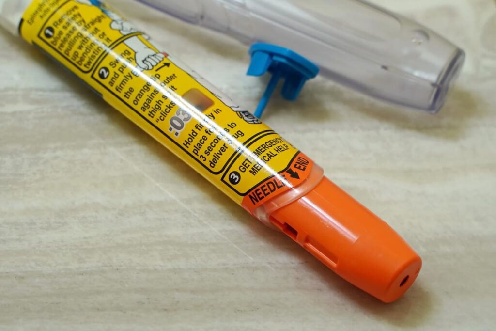 Close up of an EpiPen, representing the EpiPen settlement.