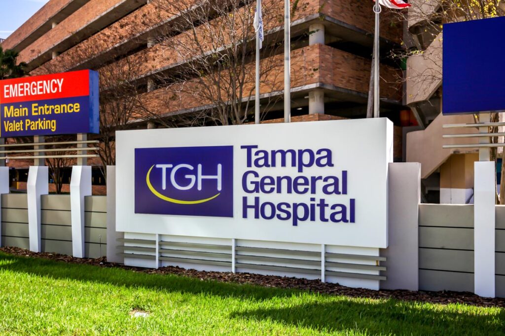 Tampa General Hospital signage, representing the Tampa General Hospital settlement.