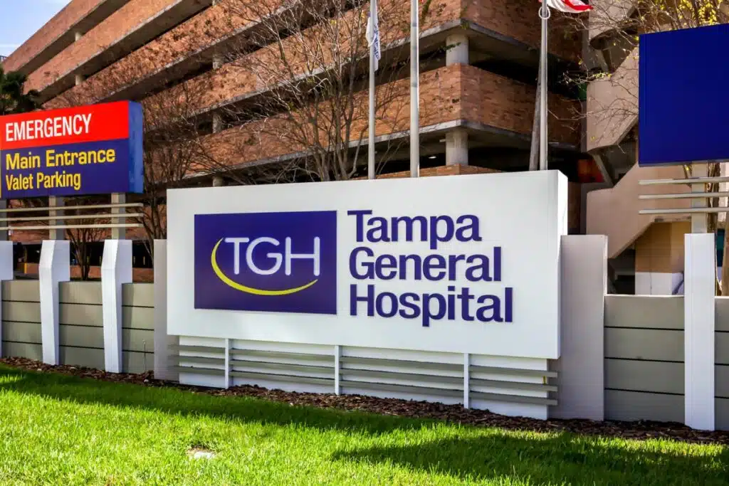 Tampa General Hospital signage, representing the Tampa General Hospital settlement.