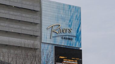 Close up of Rivers Casino signage, representing the Rivers Casino class action.