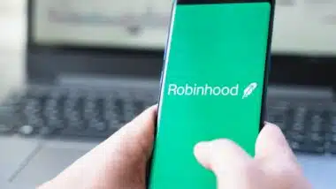 Robinhood logo displayed on a smartphone, representing the Robinhood fine.