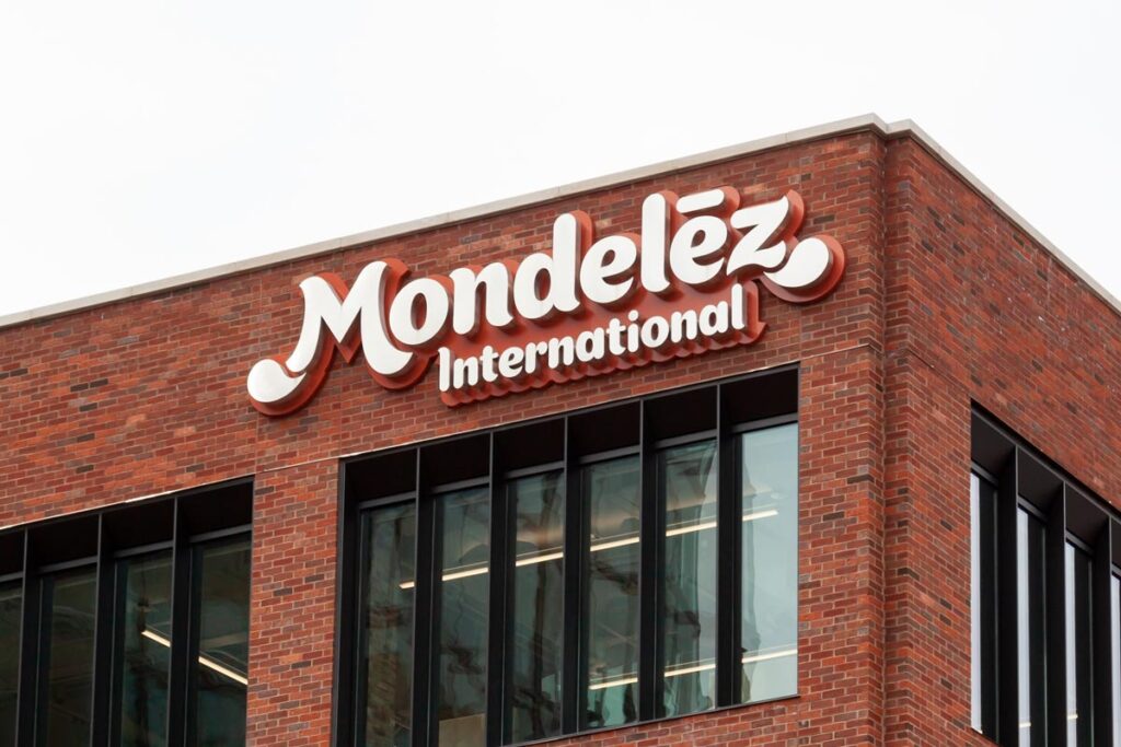 Close up of Mondelez headquarters signage, representing the Mondelez settlement.