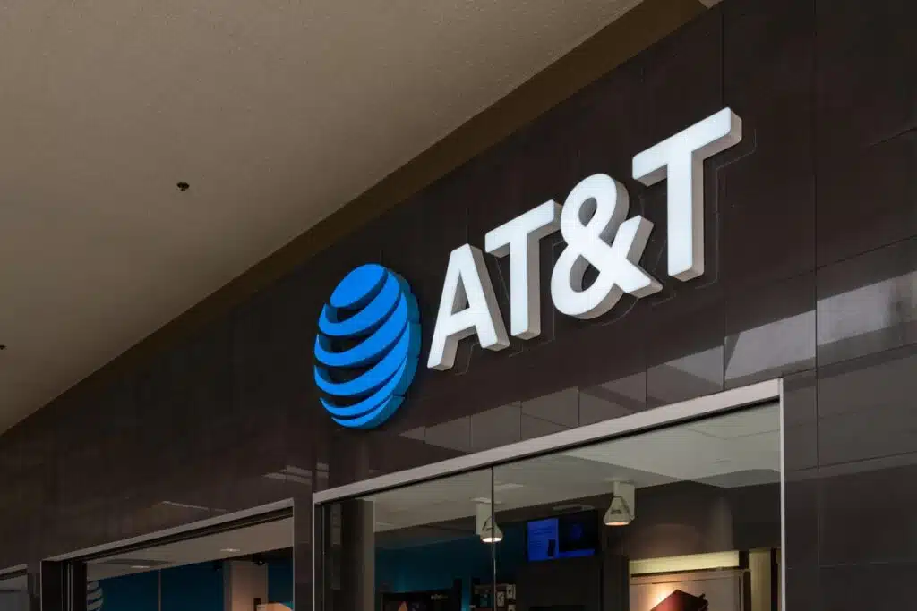Close up of AT&T signage, representing the AT&T class action.