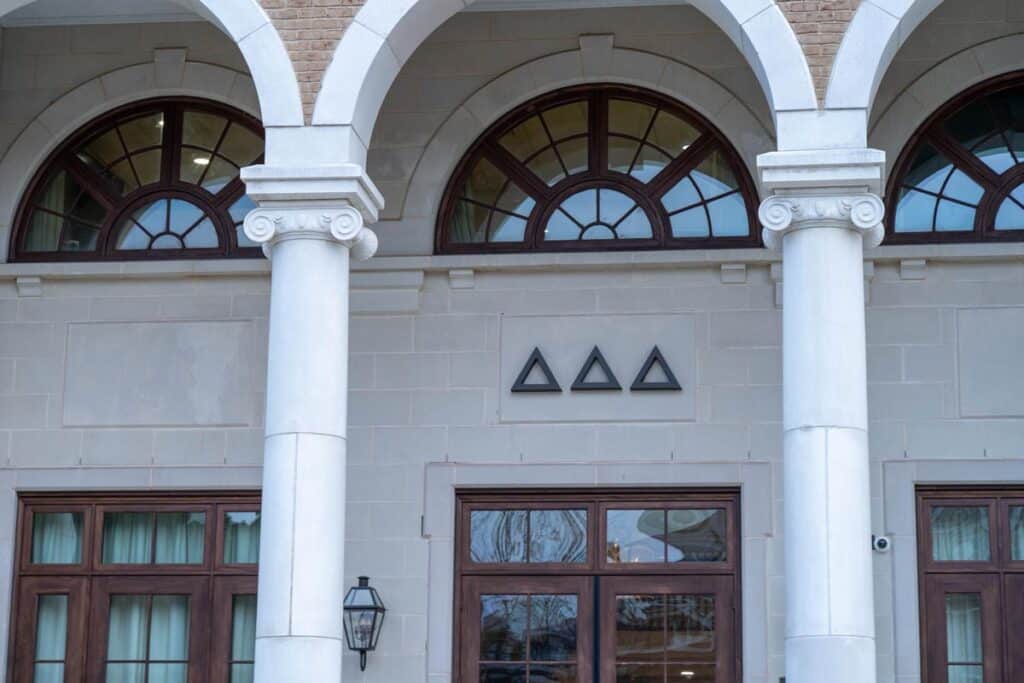 Delta Delta Delta Fraternity signage at its chapter in Alabama, representing the Tri Delta Delta Delta settlement.
