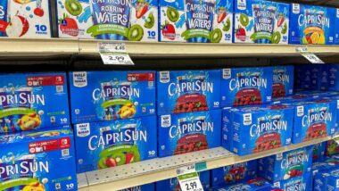 Capri-sun products on display at a supermarket, representing the Capri-Sun class action.