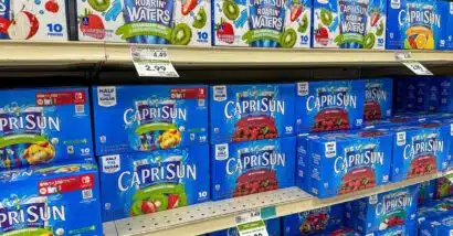 Capri-sun products on display at a supermarket, representing the Capri-Sun class action.